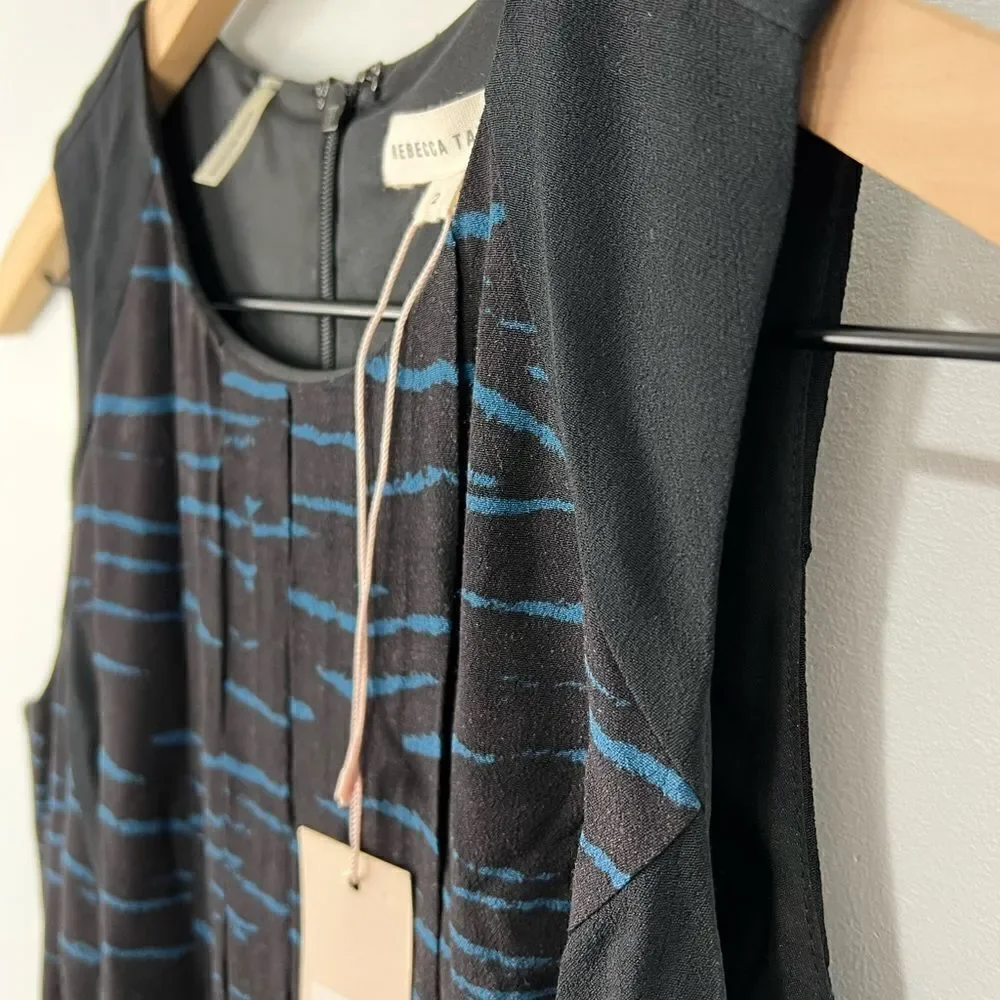 NWT Rebecca Taylor Blue & Black Tiger Pleated Dress
